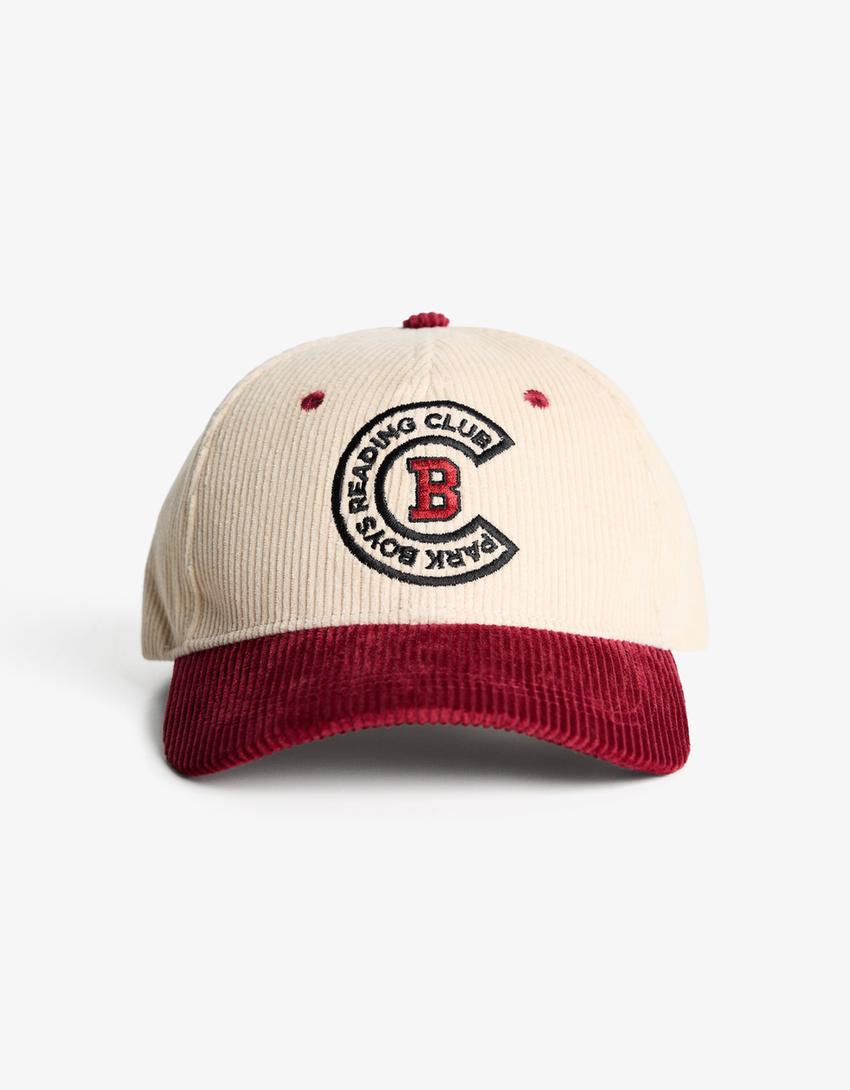 Embroidered Corduroy Cap-Cream