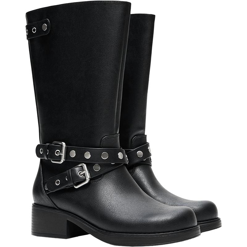 Studded biker boots — BLACK