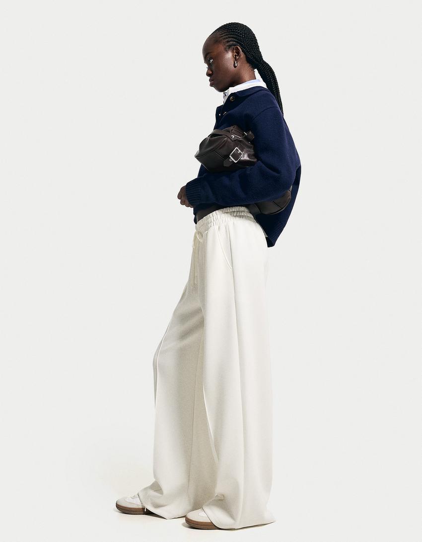 Pantalon wide leg soft-Écru