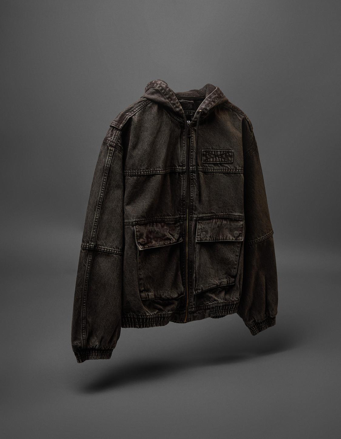 Faded-effect hooded jacket