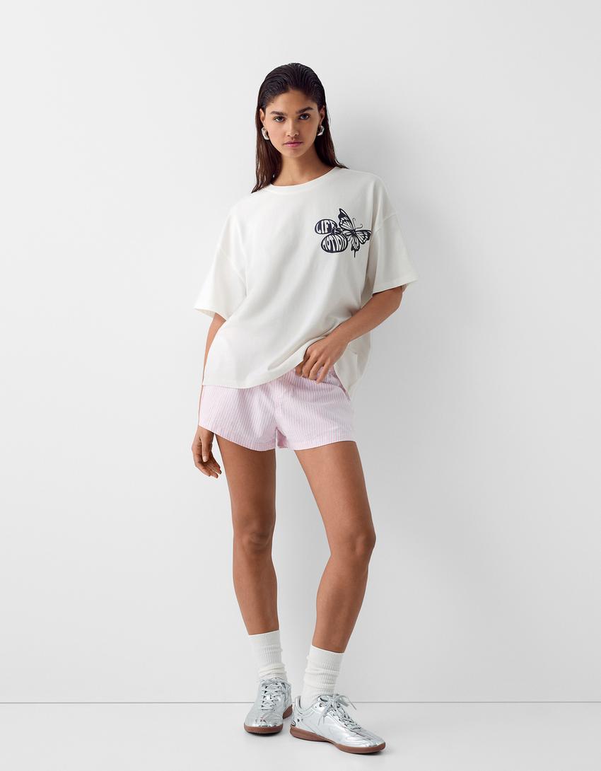 Short sleeve T-shirt with print-Cream-3