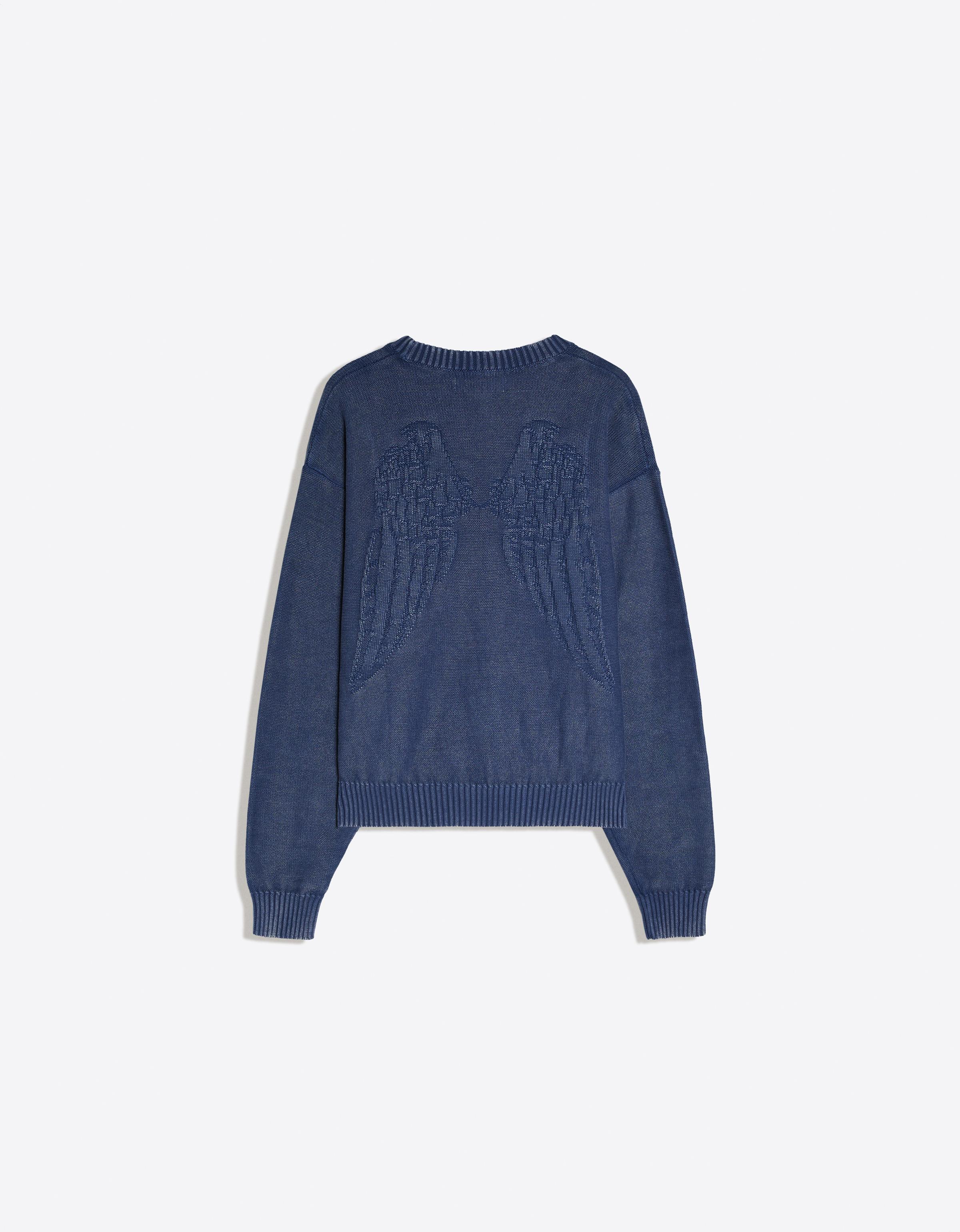 Garment-dyed round neck jumper — Blue