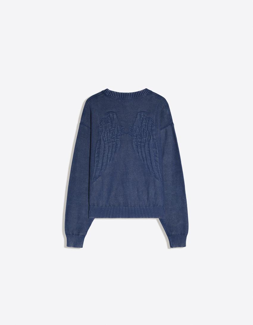 Jersey cuello redondo lavado-Azul