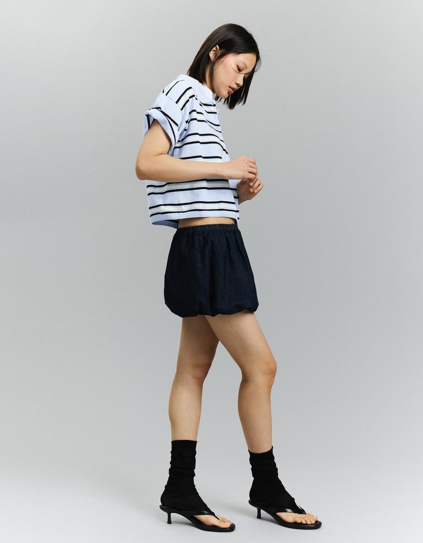 Çizgili polo kazak-Mavi