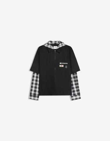 Checked double-sleeve shirt with hood — Black 5