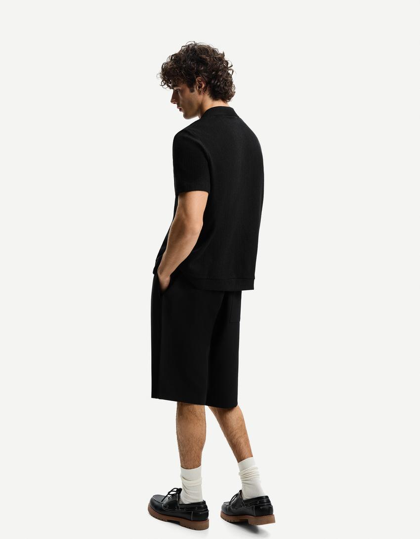 Textured polo shirt-Black