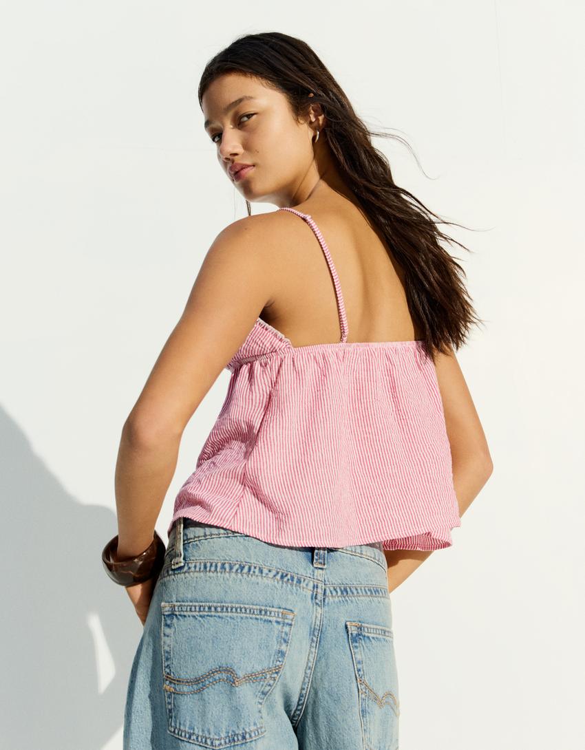 Ruffled strappy top-Red