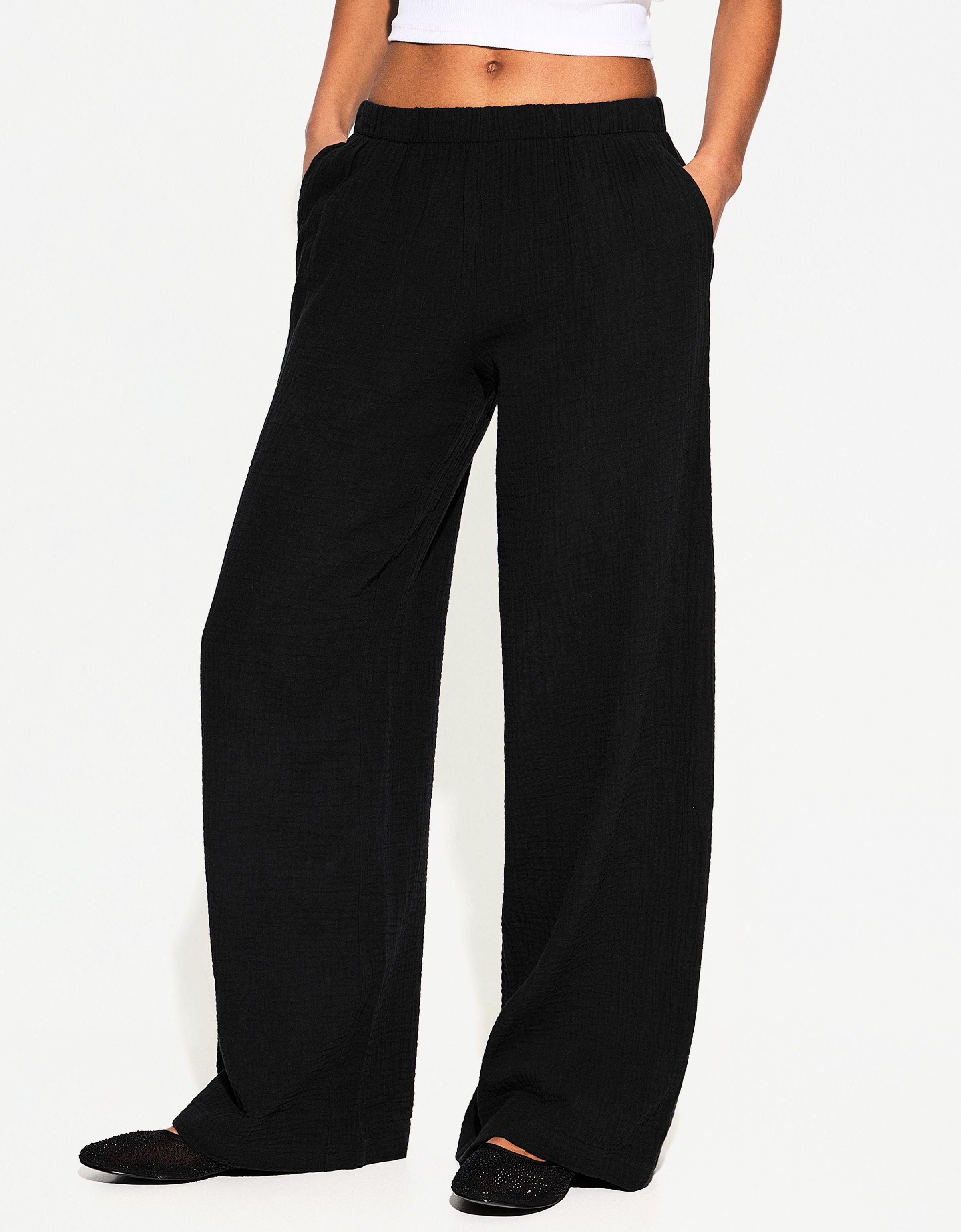 【BERSHKA】WIDE RUSTIC ベルシュカ ワイドパンツ Wide-leg rustic double cloth pants - Women | Bershka