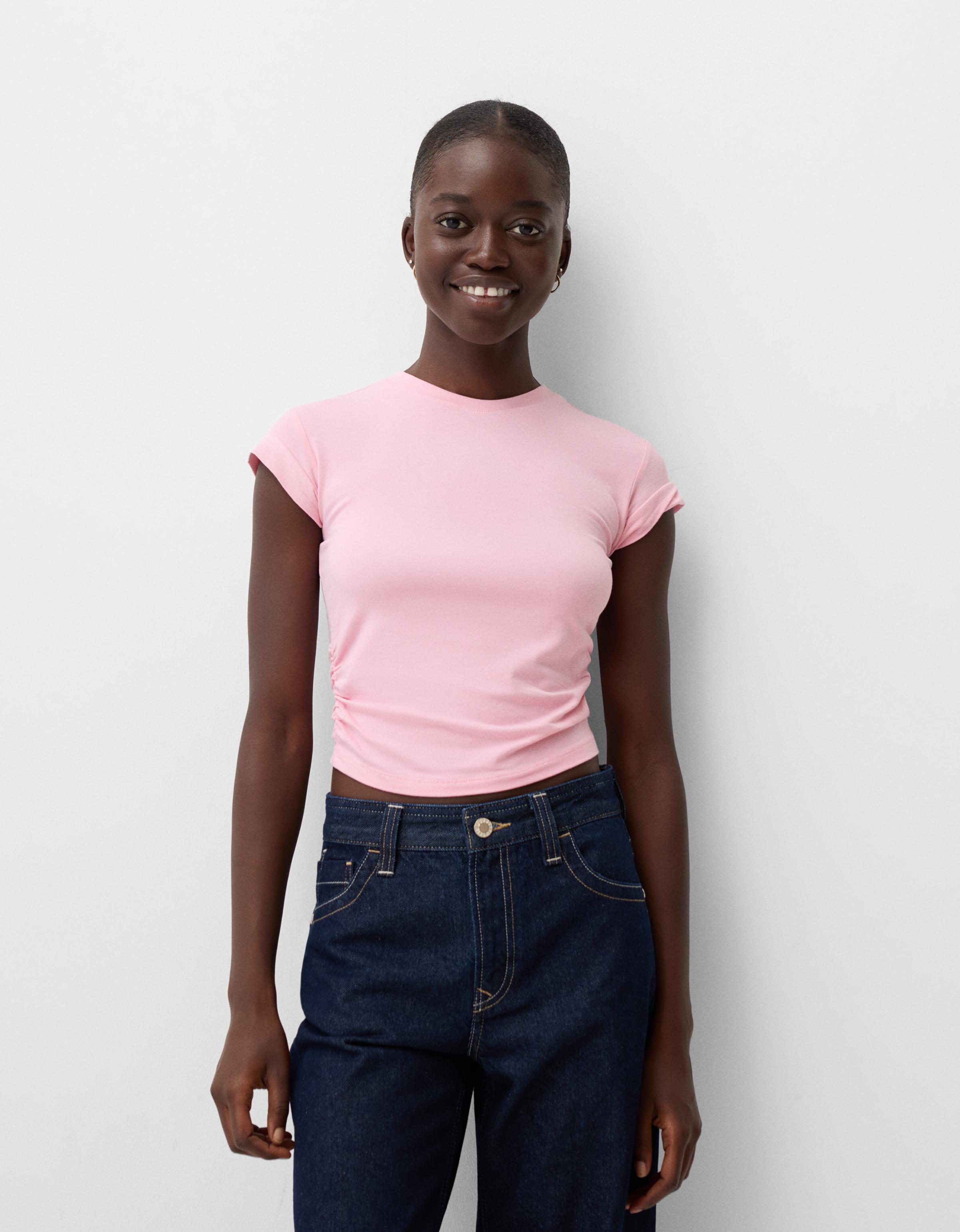 Bershka T-Shirt Mit Kurzen Ärmeln Damen Xs Rosa