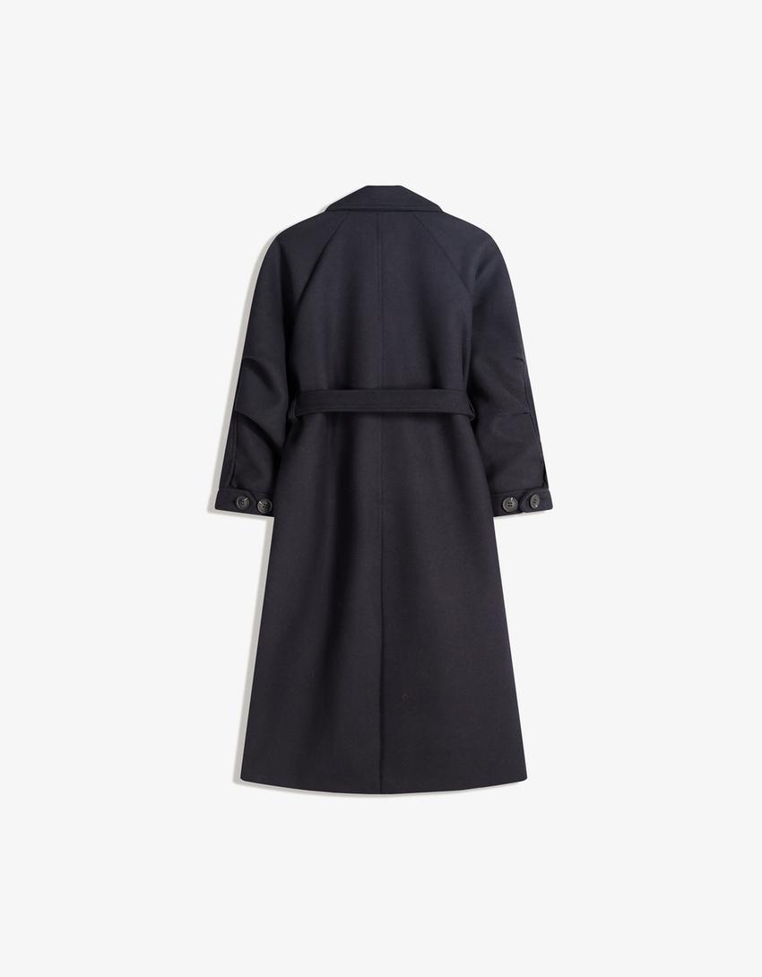 Manteau en laine oversize avec ceinture-Marine