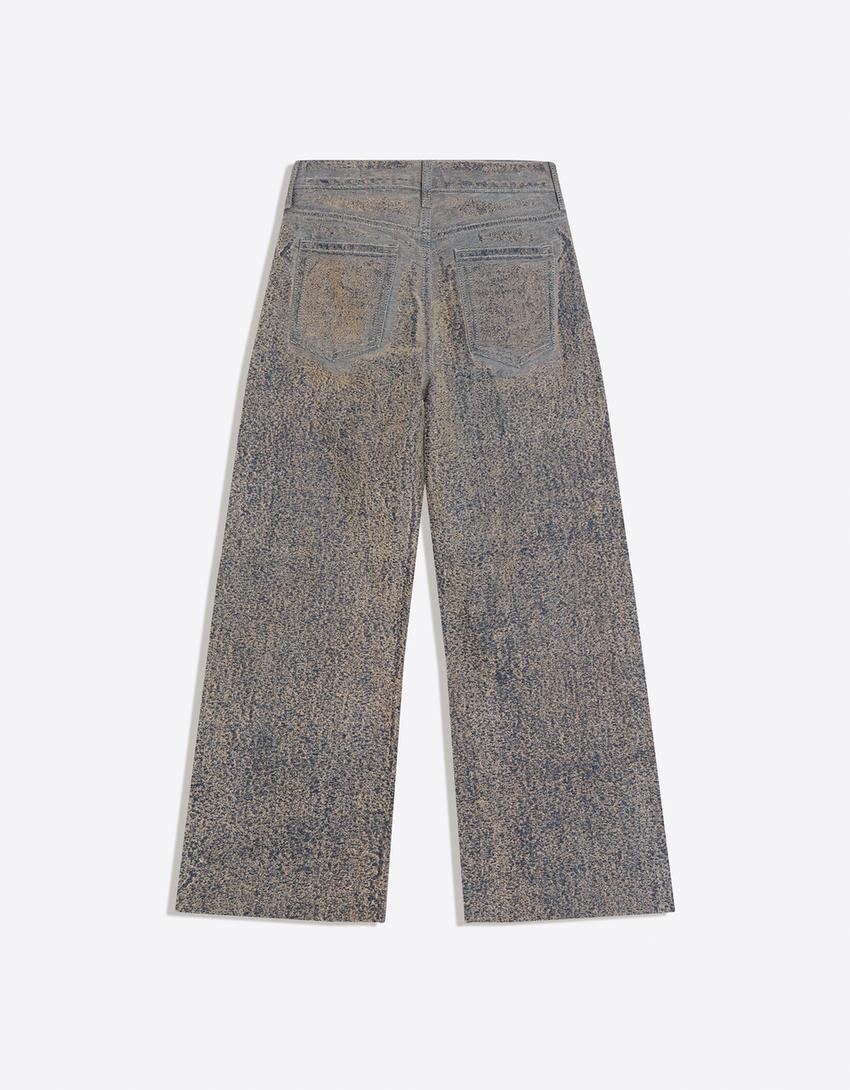 Dokulu düşük bel straight fit jean-Açık mavi