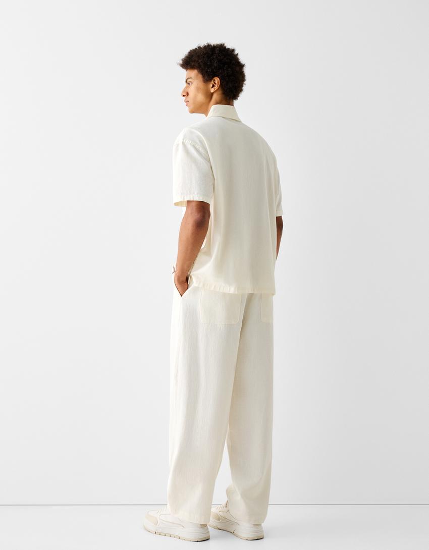 İşlemeli kısa kollu gömlek-Krem-1