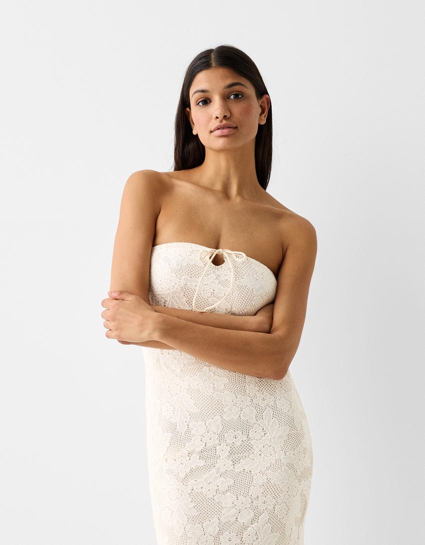 Rustic bandeau midi dress-Cream-1