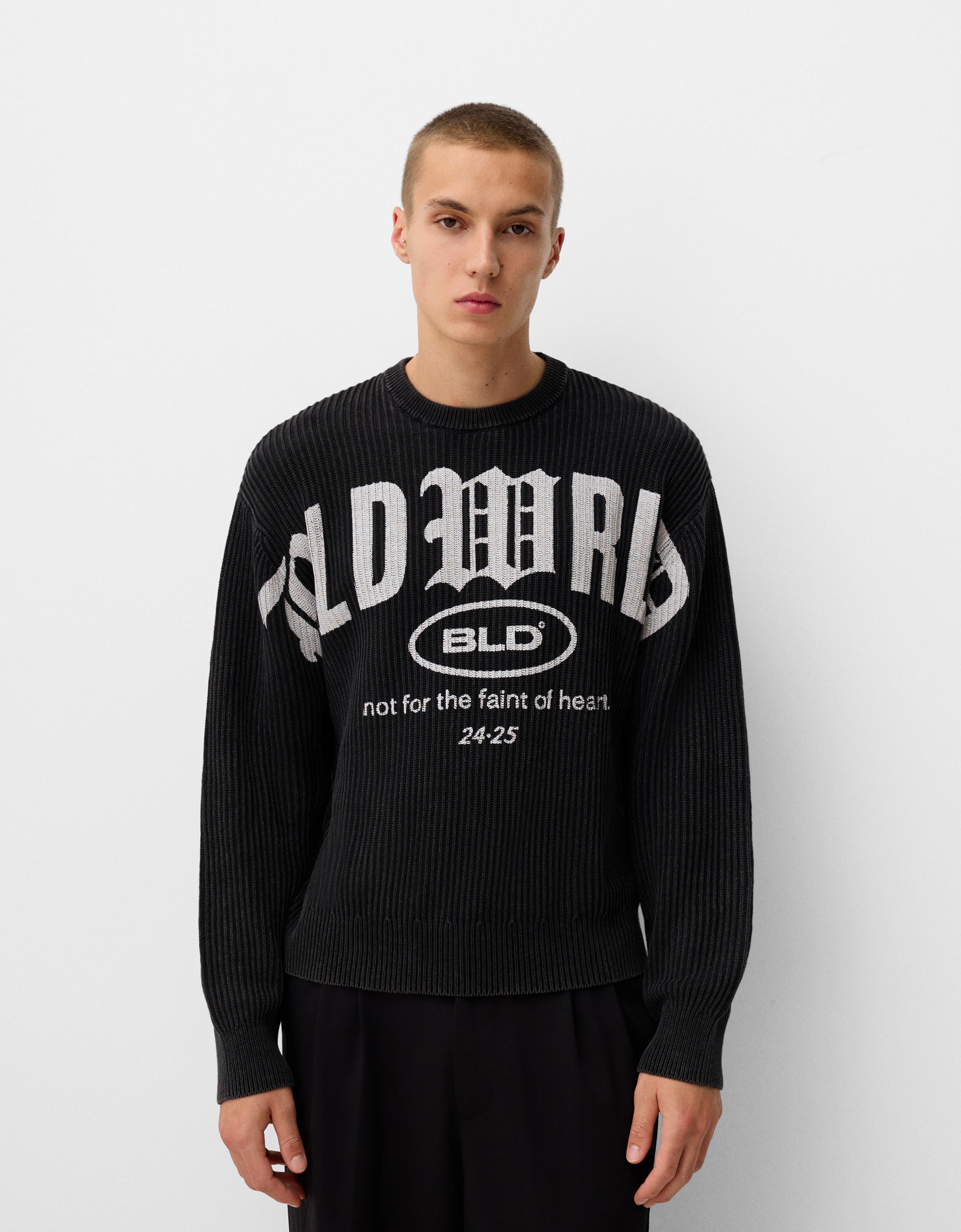 Bershka Pullover Mit Print Herren M Dunkelgrau