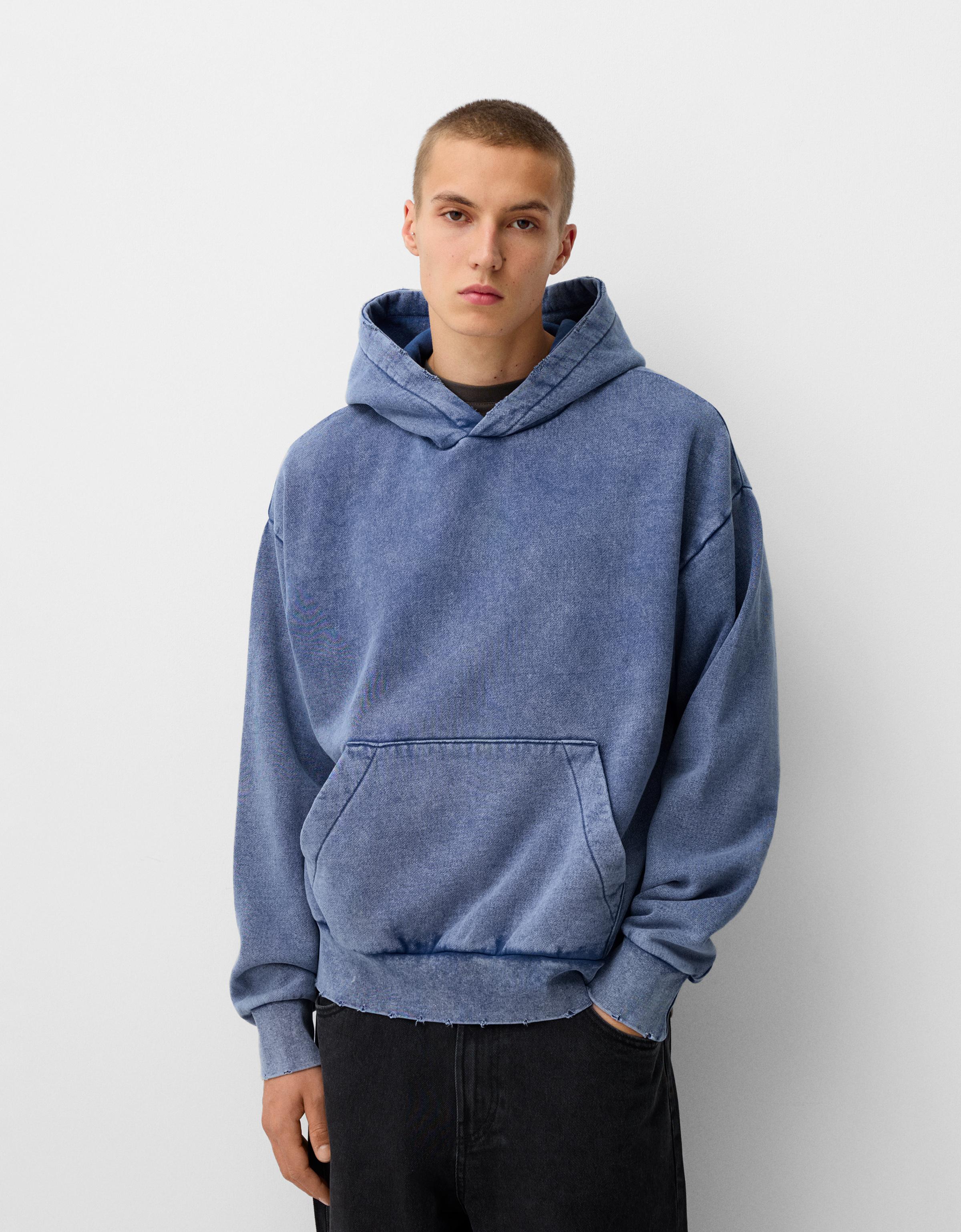 Bershka Hoodie Im Boxy-Fit Mit Kapuze Herren Xs Ausgewaschenes Blau