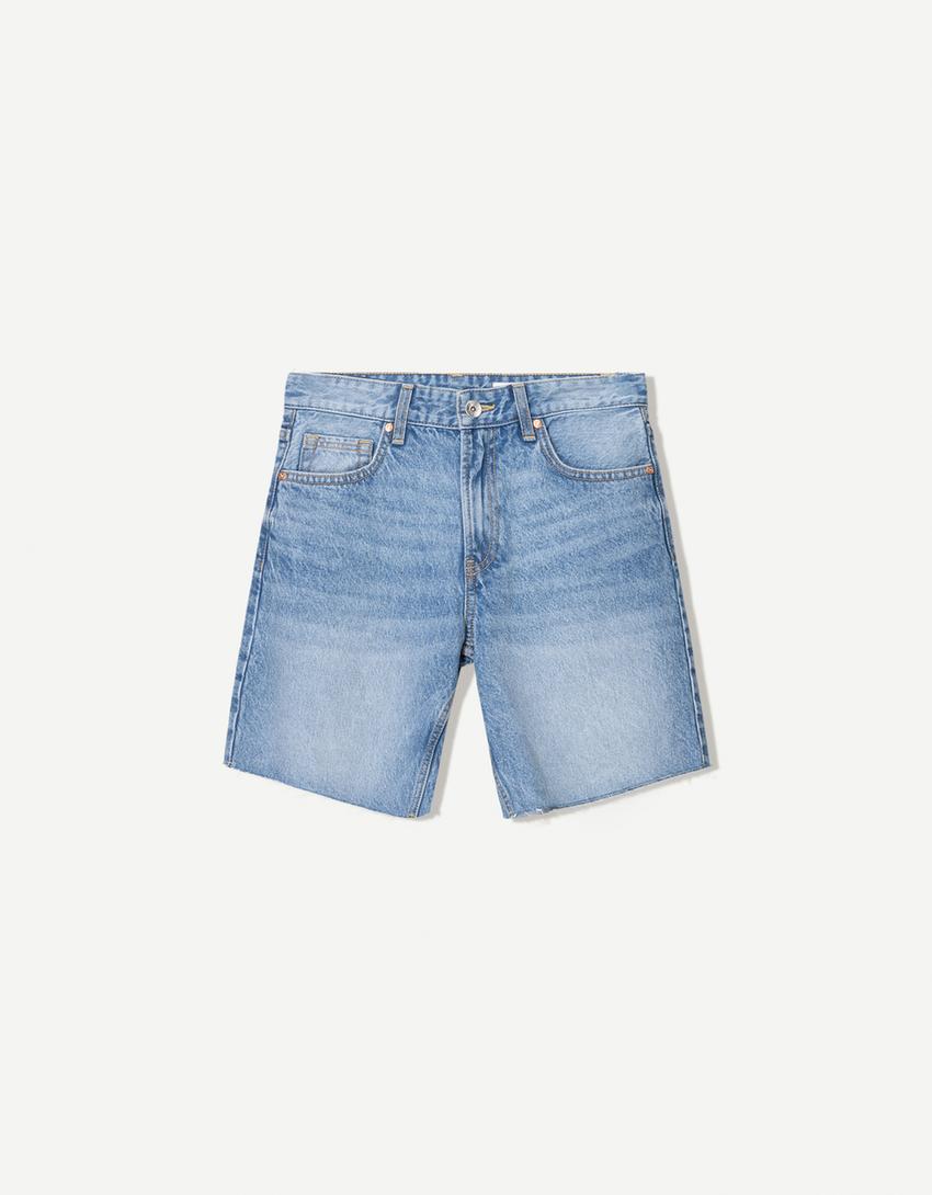 Denim bermuda şort-Açık mavi-4