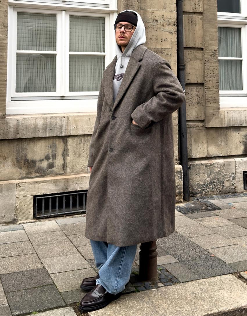 מעיל באפקט מוברש-אפור