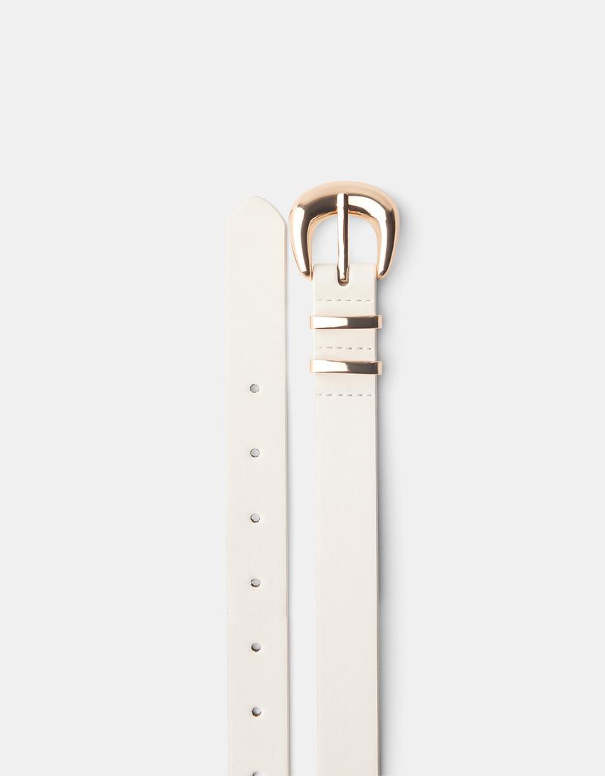 Belt with puffy buckle-Cream-4
