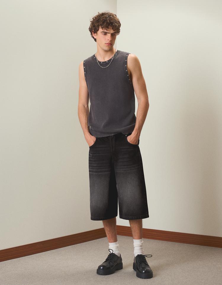 Baggy fit denim bermuda