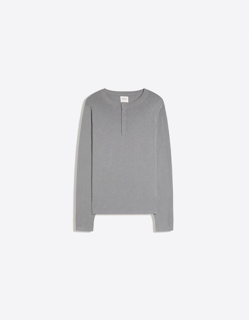 Maglia in maglia con collo a serafino-Grigio