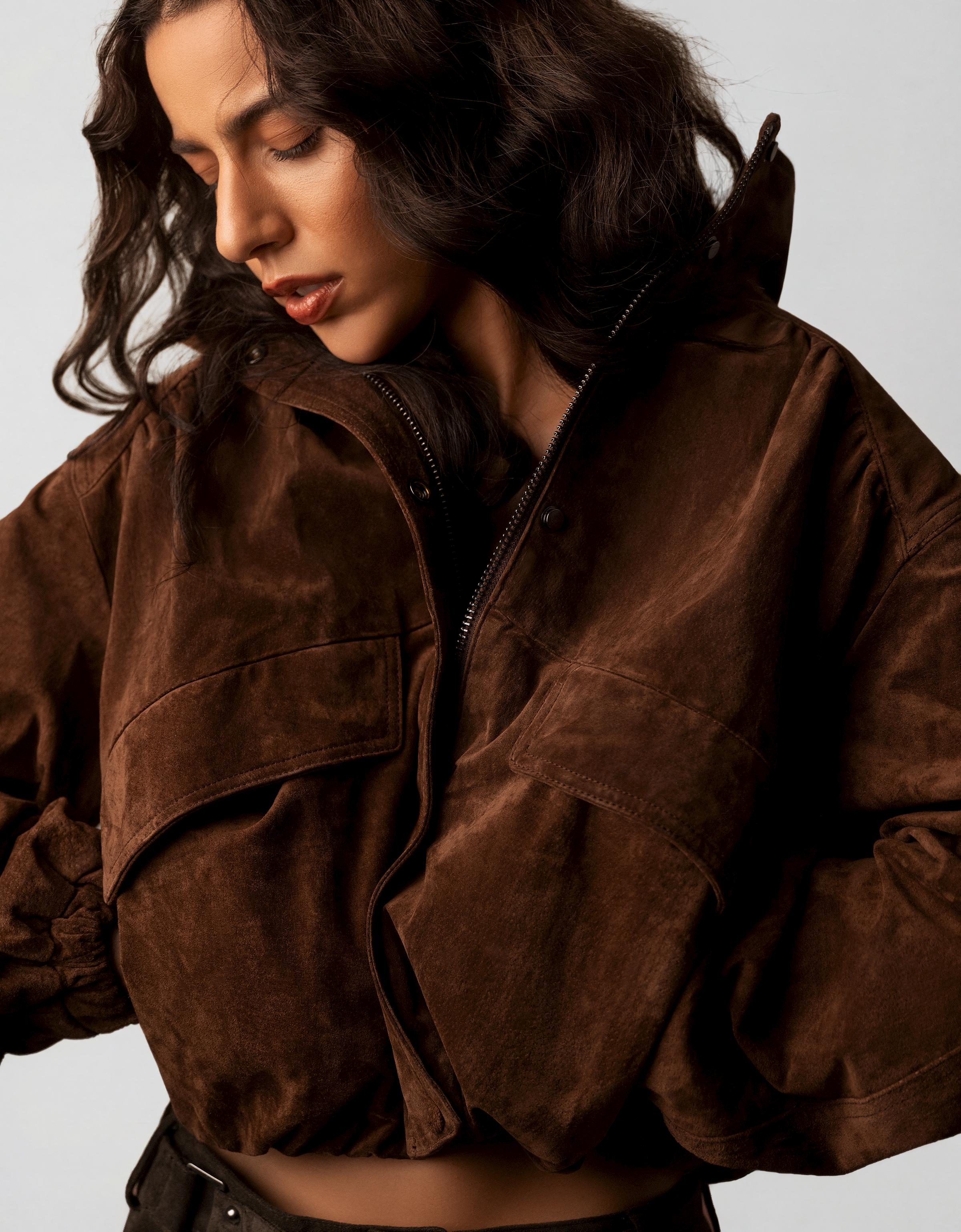 Leather jacket with pockets — Brown