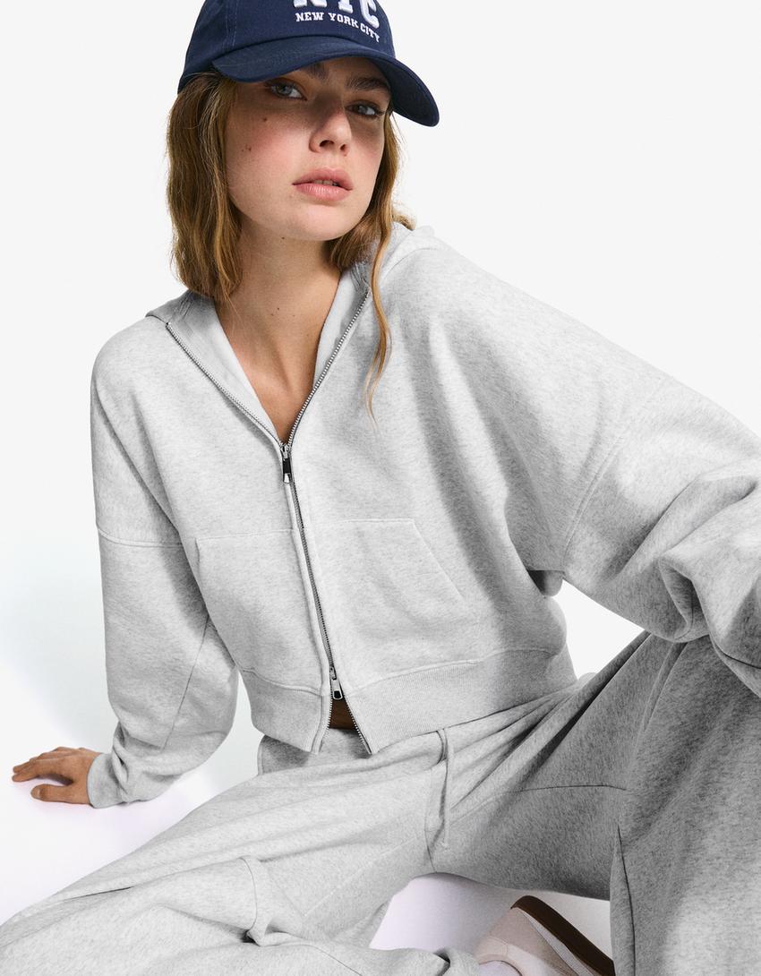 Oversized hoodie met rits-Grijs-0