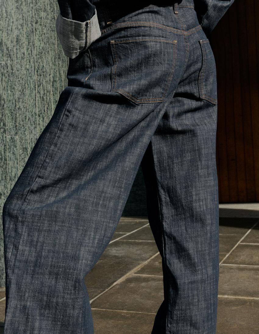 Jeans boyfriend vita bassa testurizzati-Azzurro