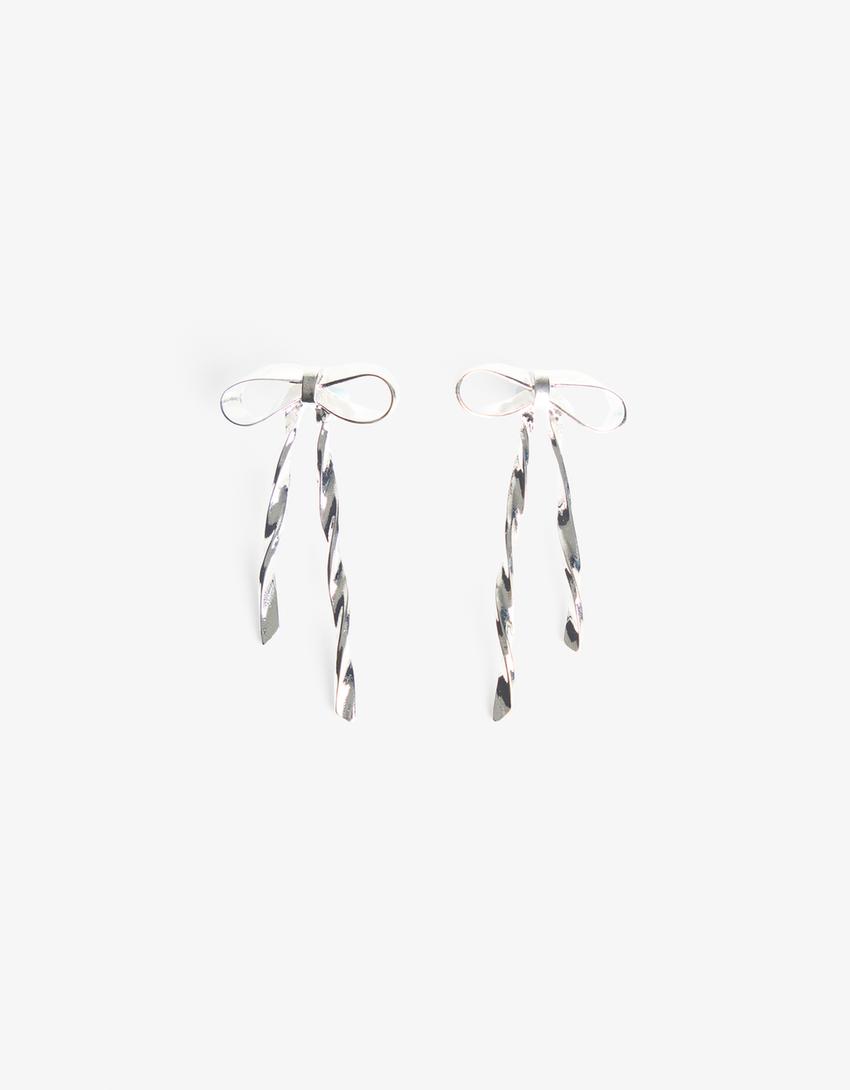 Metal bow earrings-Silver