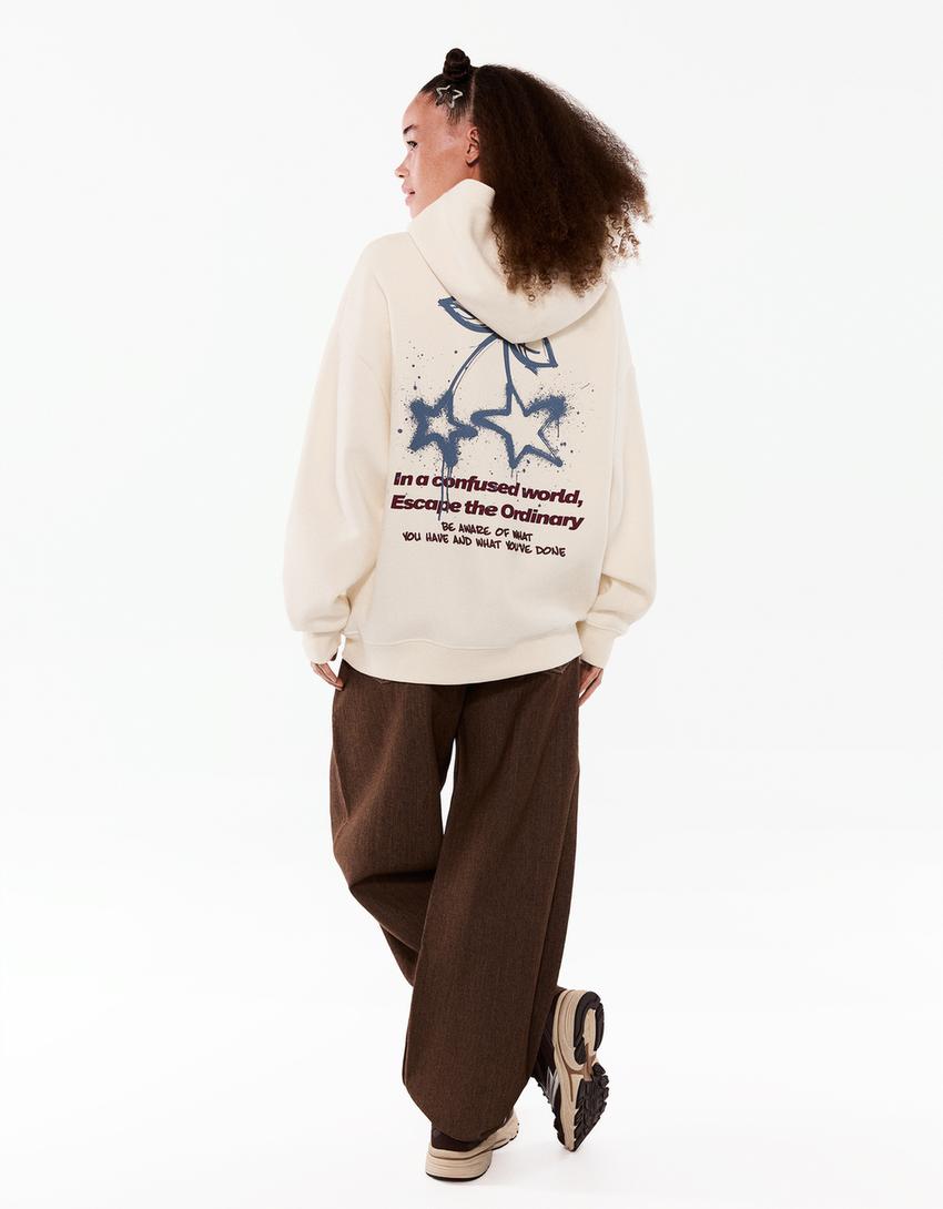 Sweatshirt com capuz e padrão-Cru