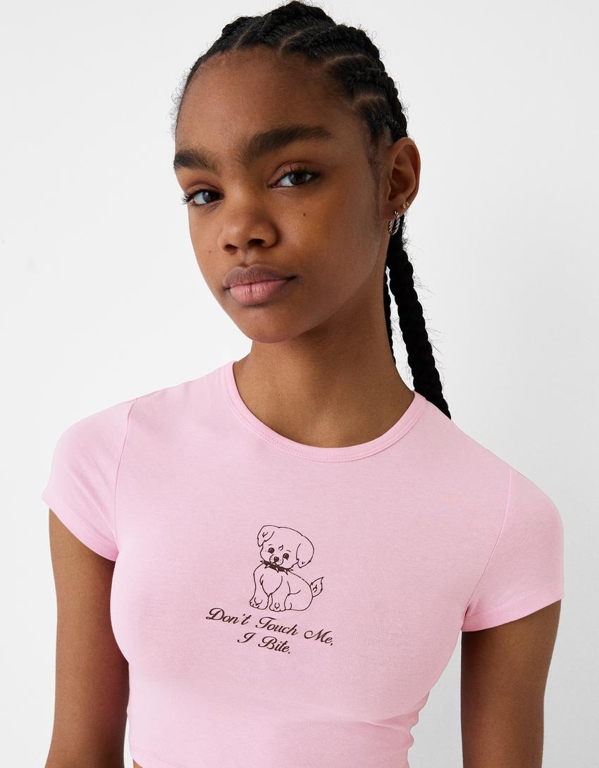 Short sleeve T-shirt with print-Pink-8