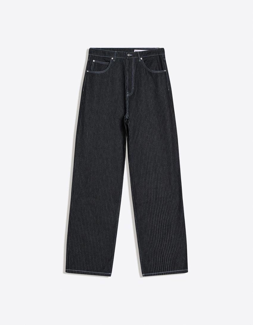 Striped barrel jeans-Navy