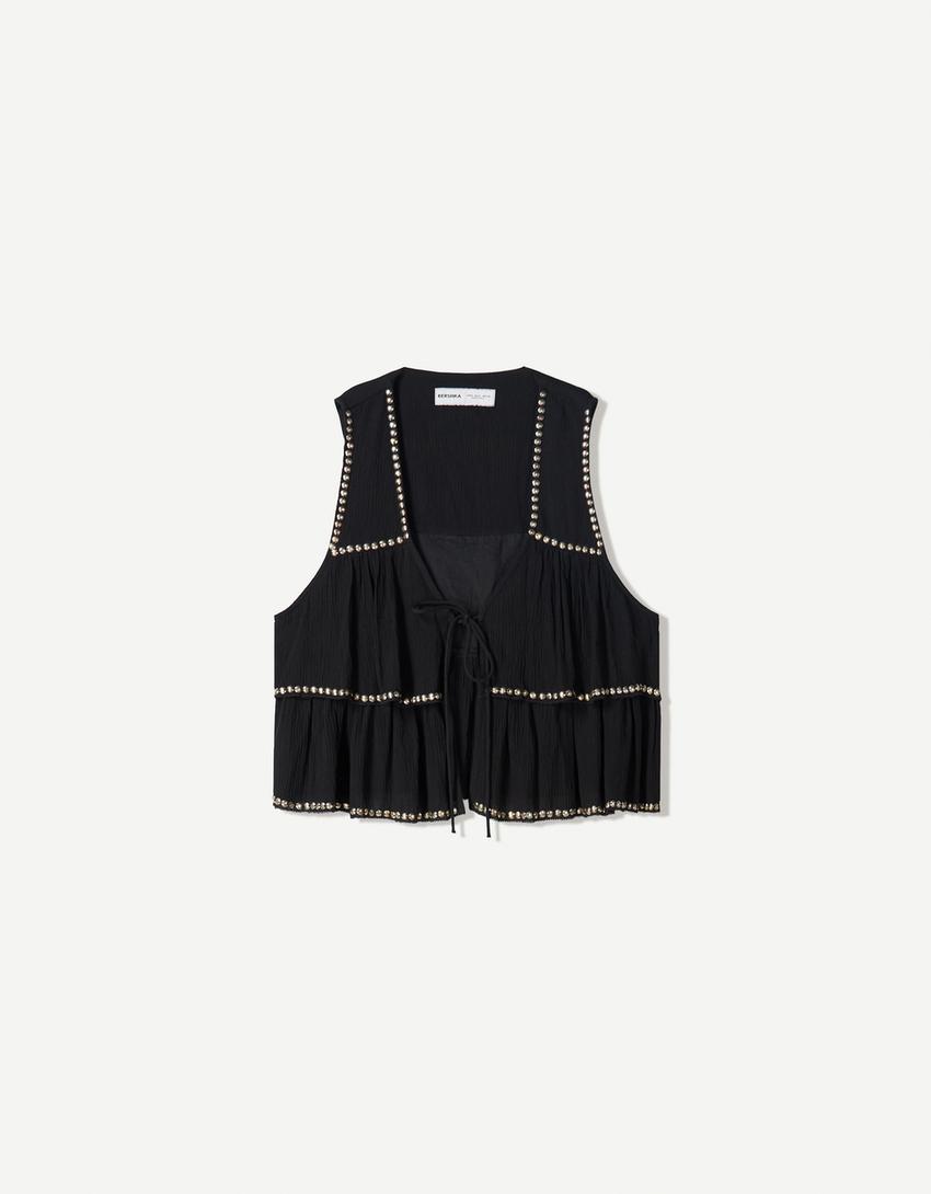 Ruffled waistcoat with studs-Black-4