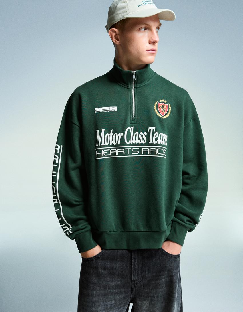 Sudadera cremallera print-Verde-0