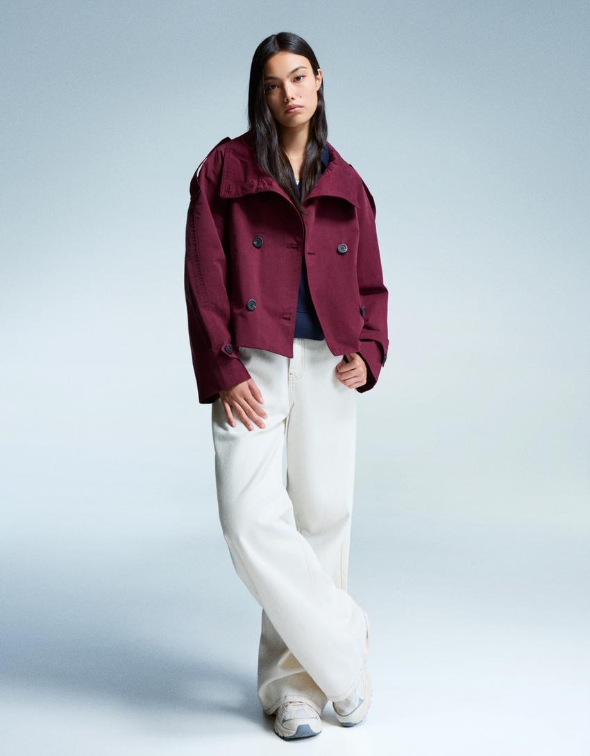 Short trench jacket-Burgundy