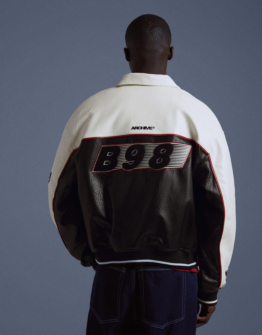 Printed leather effect jacket-Black