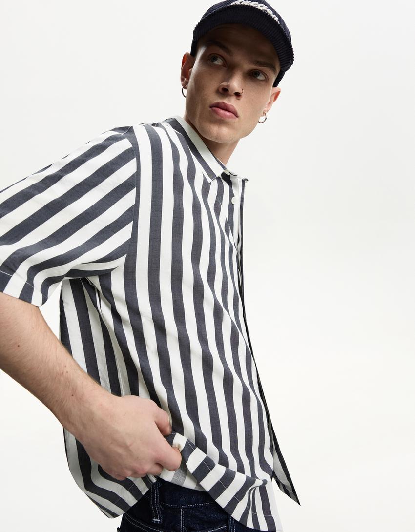 Chemise manches courtes relaxed fit-Gris foncé