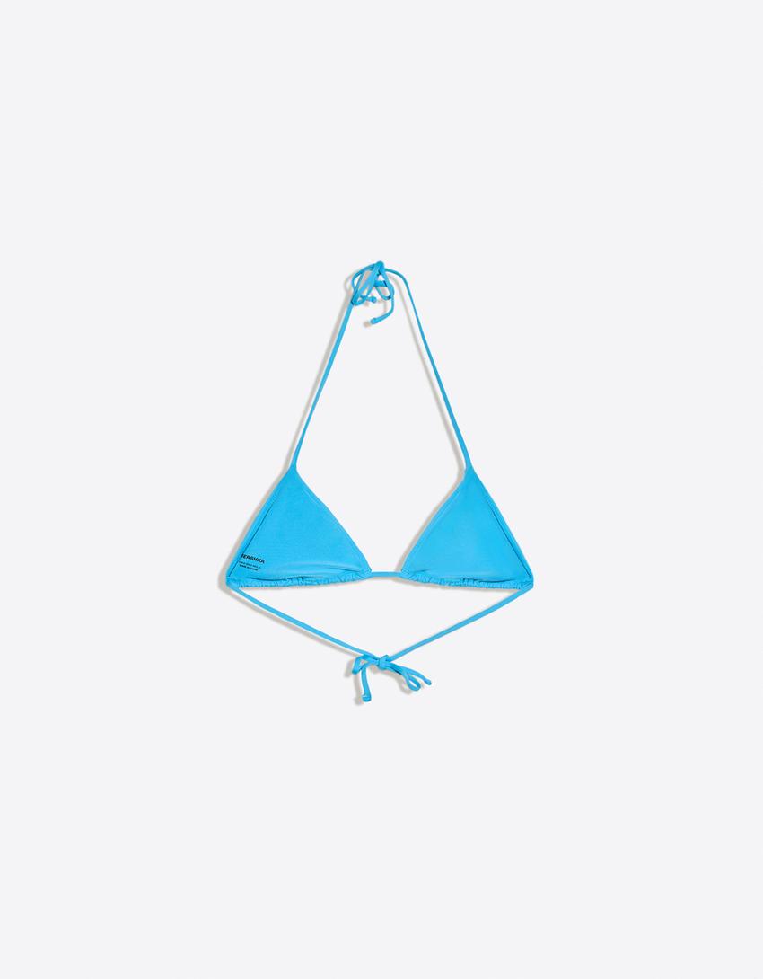 Top bikini triangolo occhielli-Azzurro