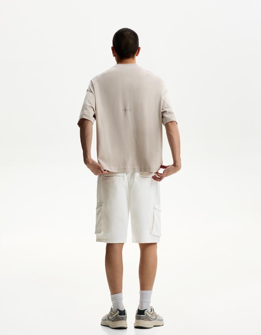 Cargo Bermuda sweat shorts-White