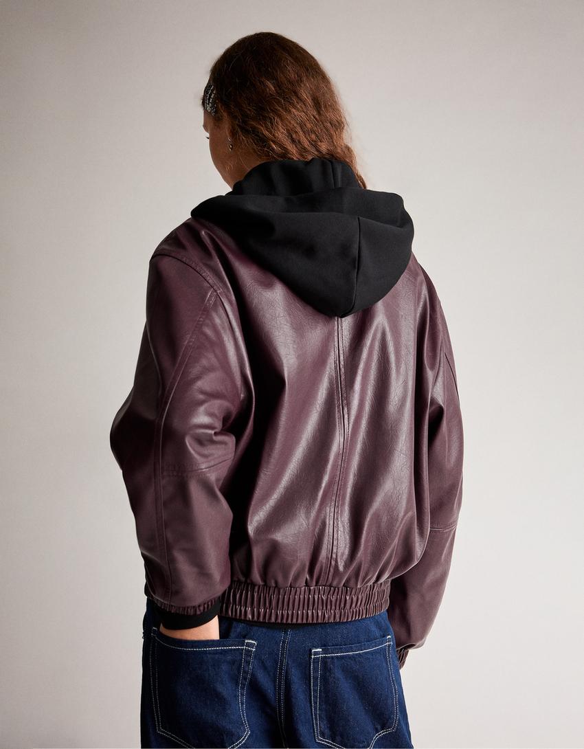 Blouson similicuir-Grenat