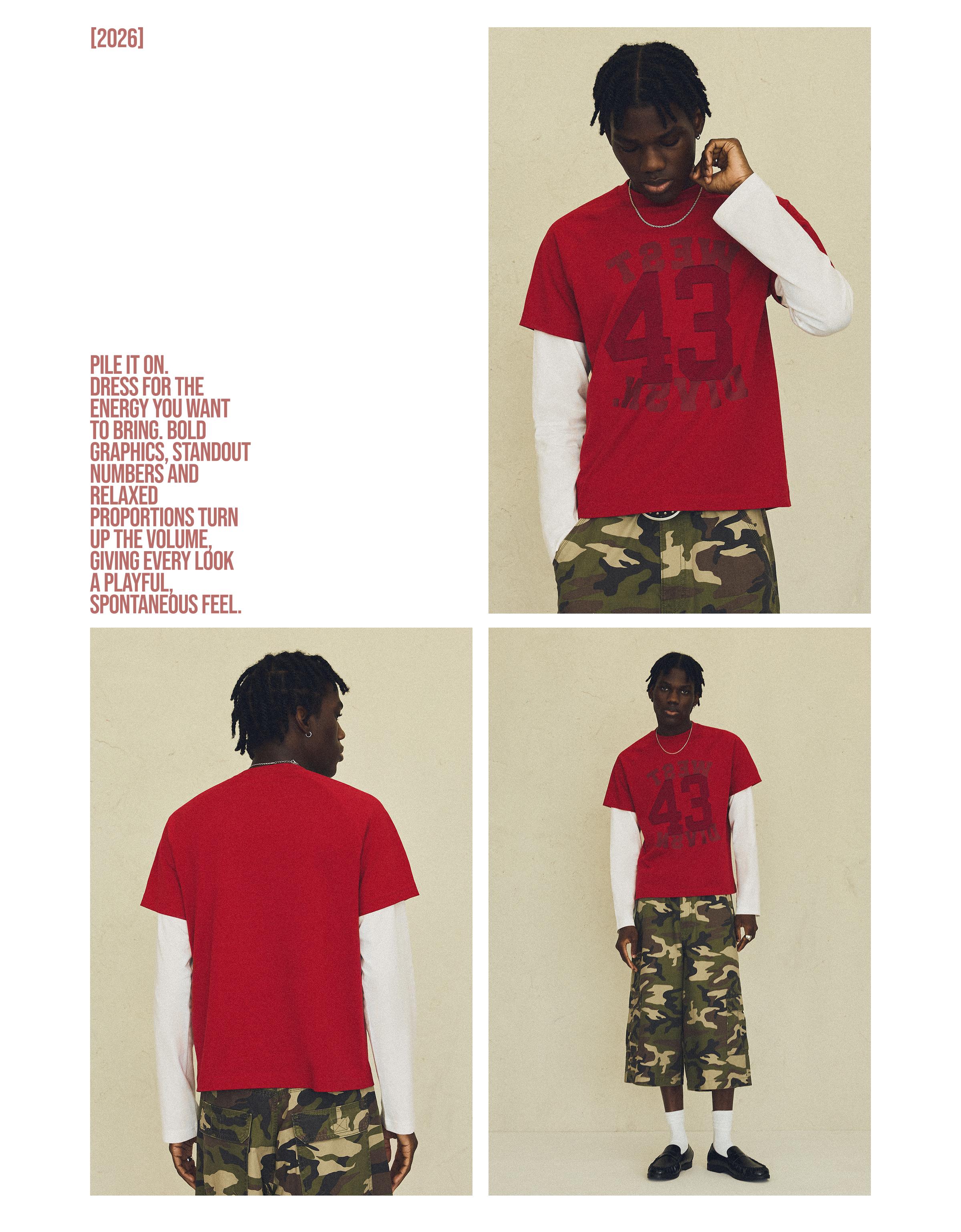 Double sleeve print T-shirt — Red