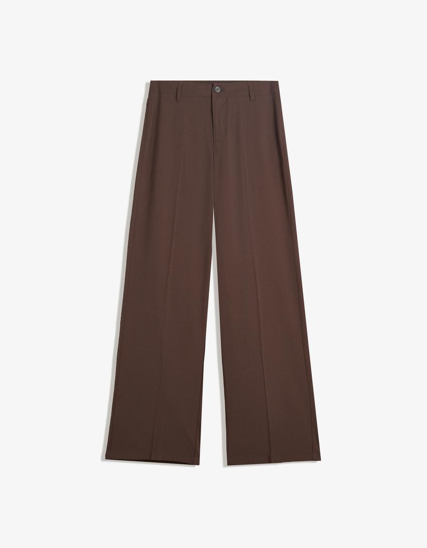 Pantaloni a gamba larga-Marrone-3