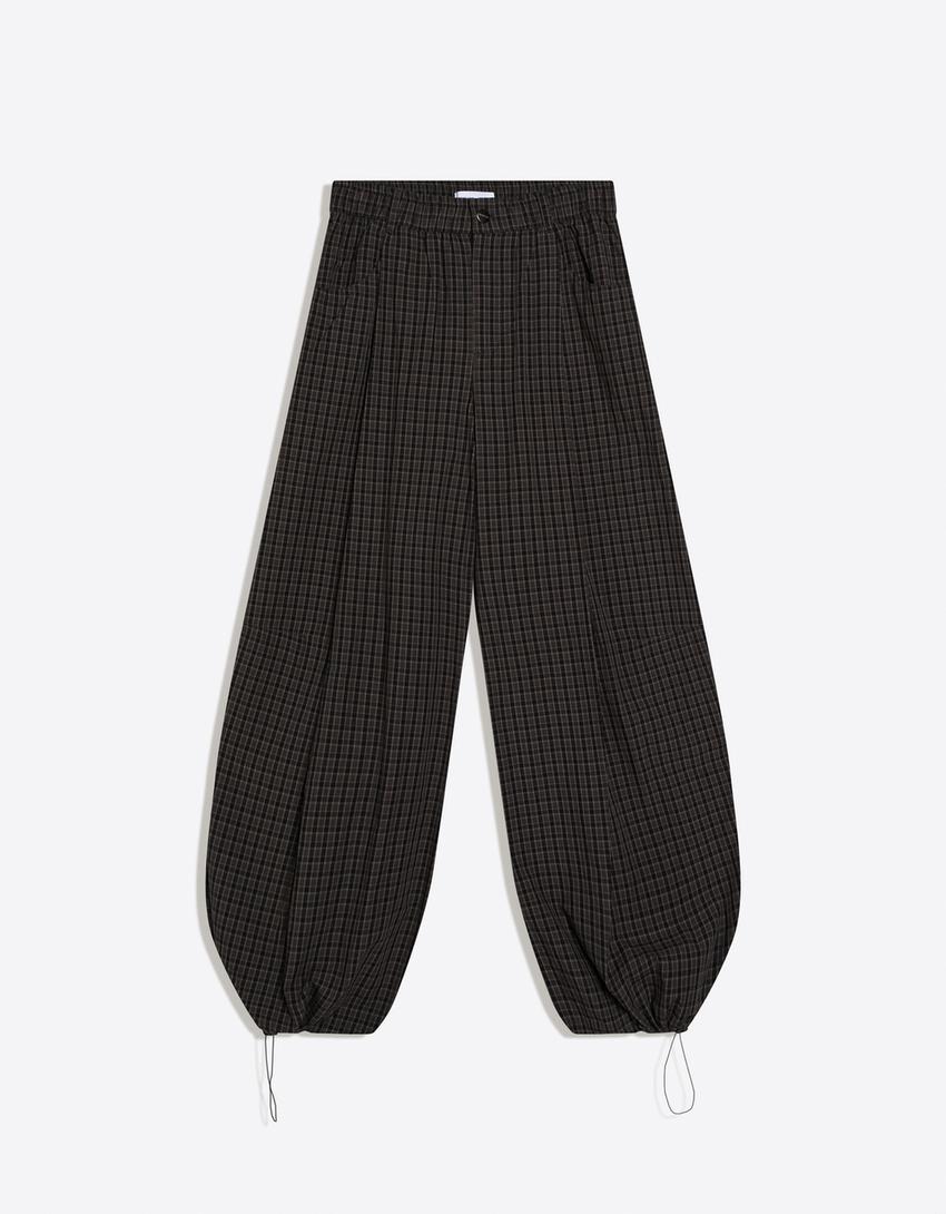 Checked parachute trousers-Dark grey