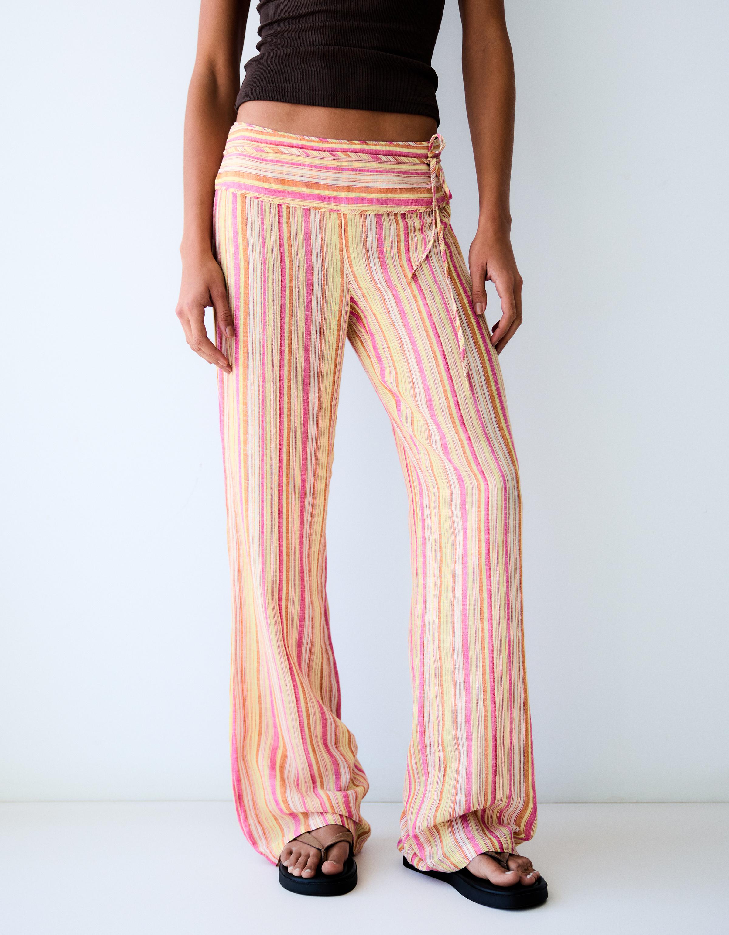 Striped trousers with linen — Yellow