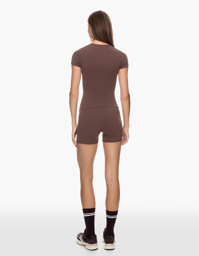 T-shirt quick dry & breathable manga curta-Marrom-3