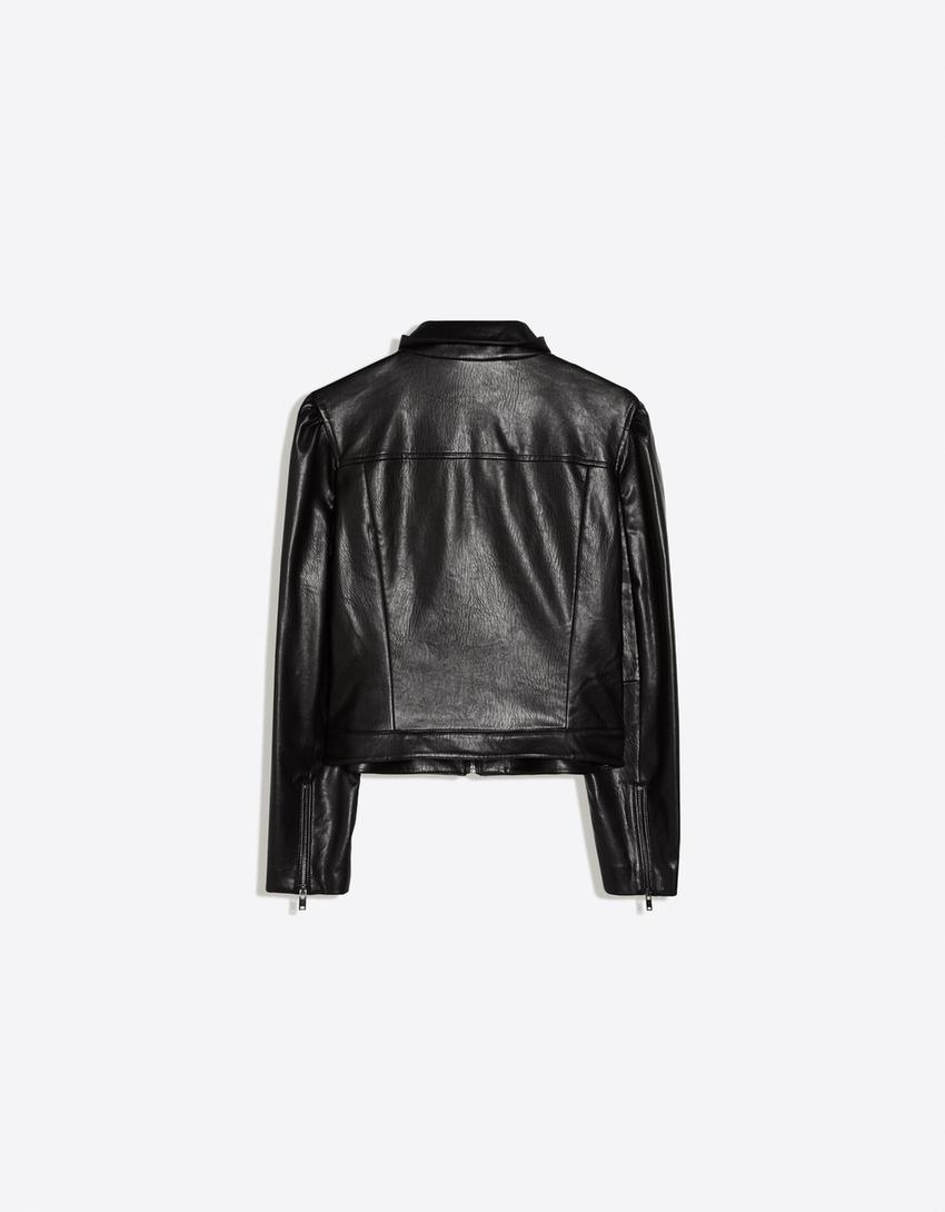 Kunstlederjacke mit Schnallen-Schwarz
