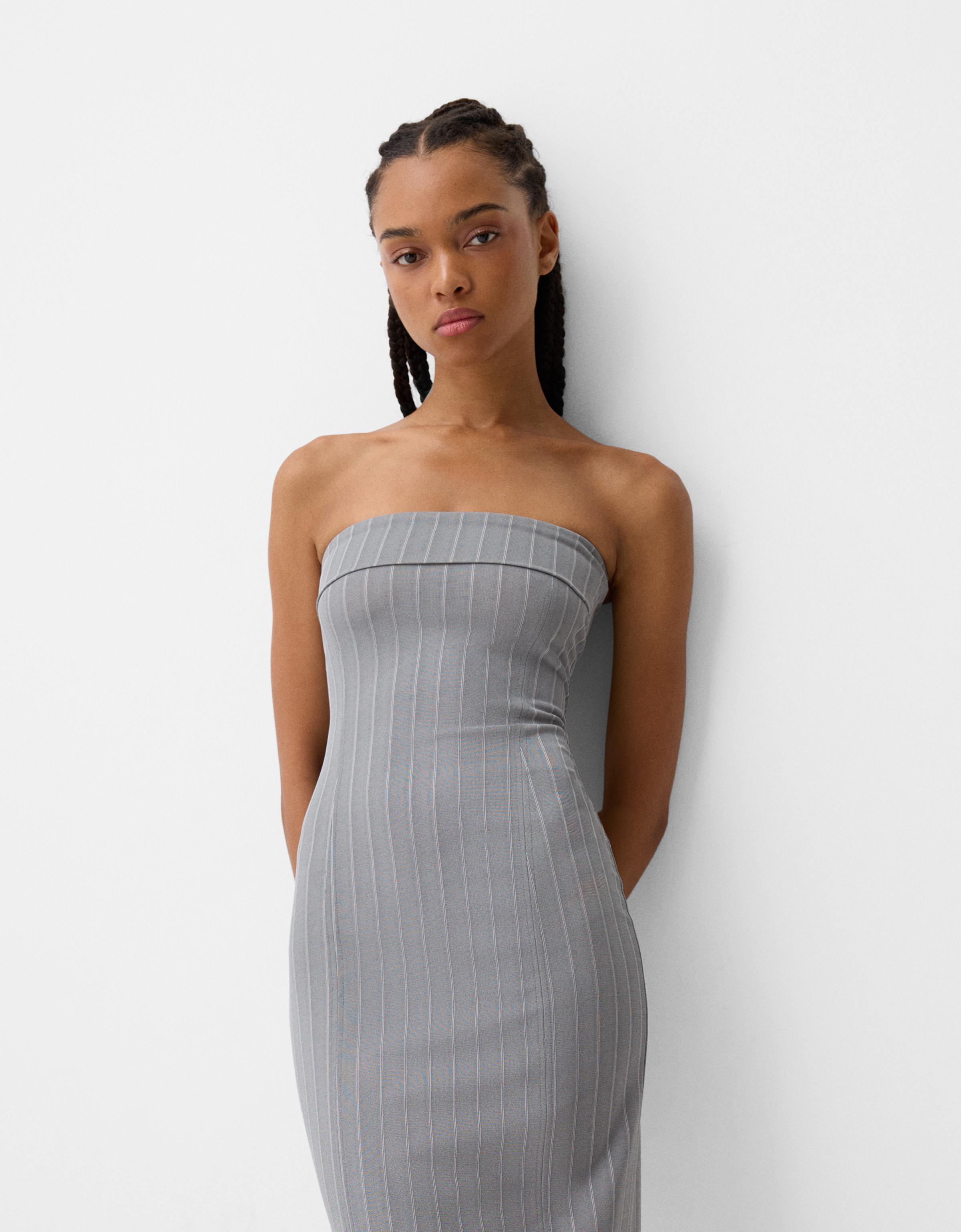 Bershka Bandeau-Midikleid Damen L Grau