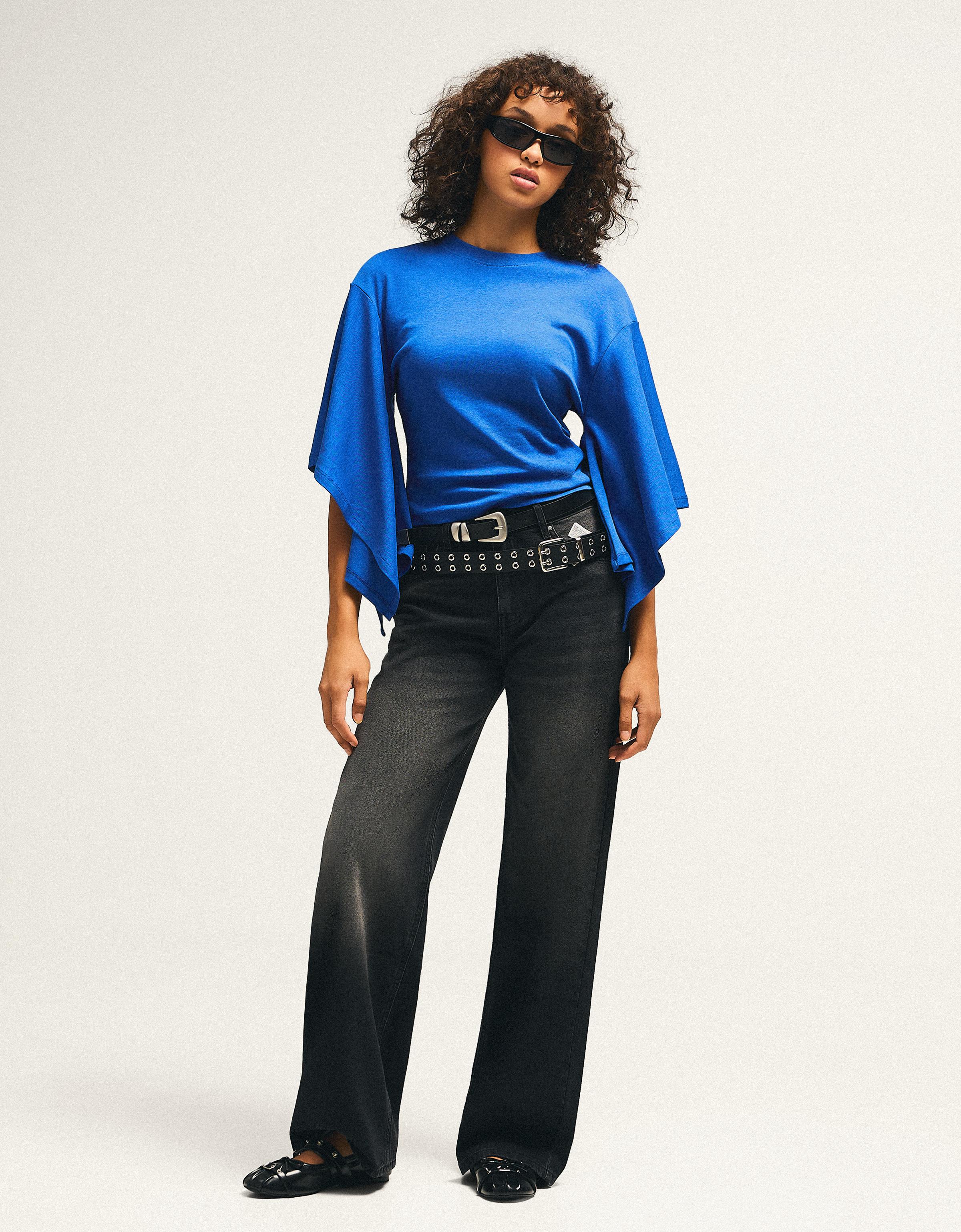 Short sleeve cape T-shirt — Blue