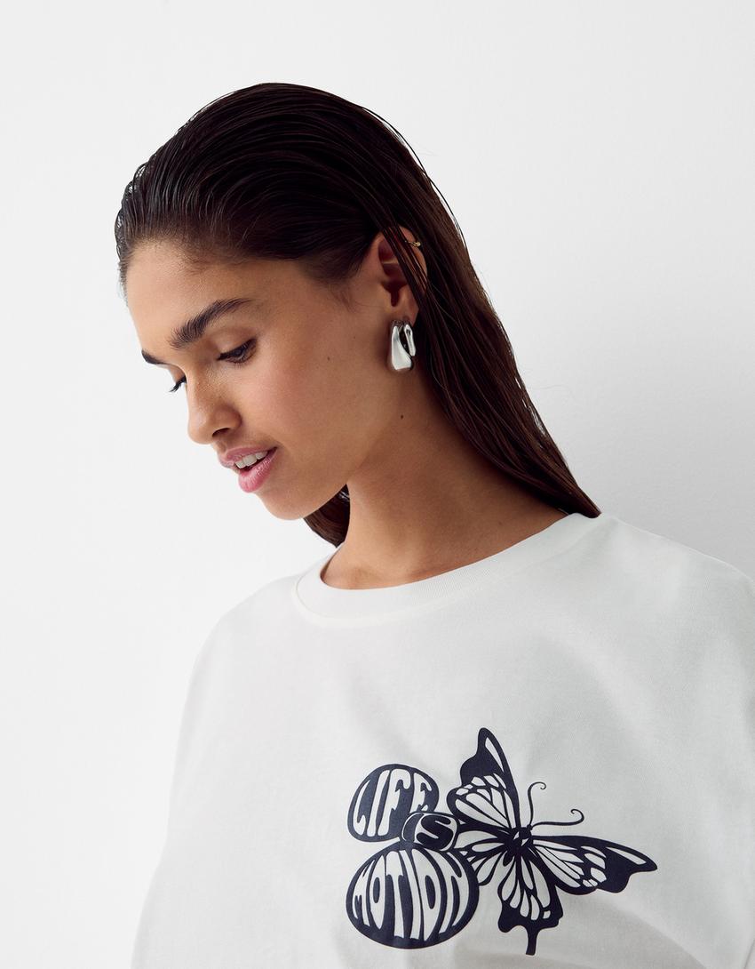 Short sleeve T-shirt with print-Cream-6