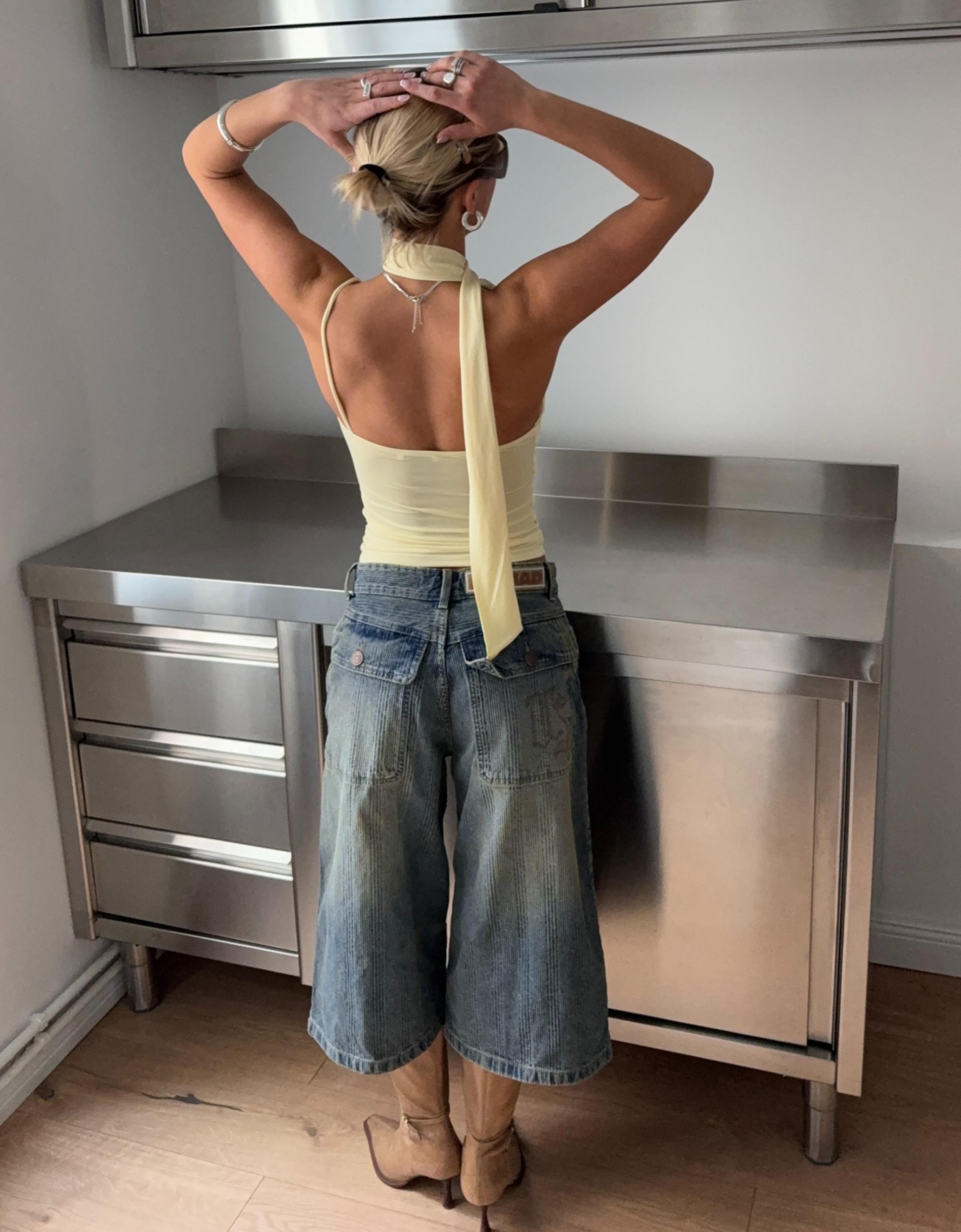 Super baggy denim Bermuda shorts — Light blue