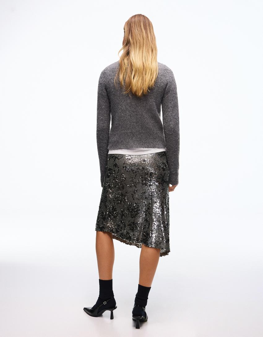 تنورة متوسطة الطول غير متماثلة بترتر-رمادي داكن